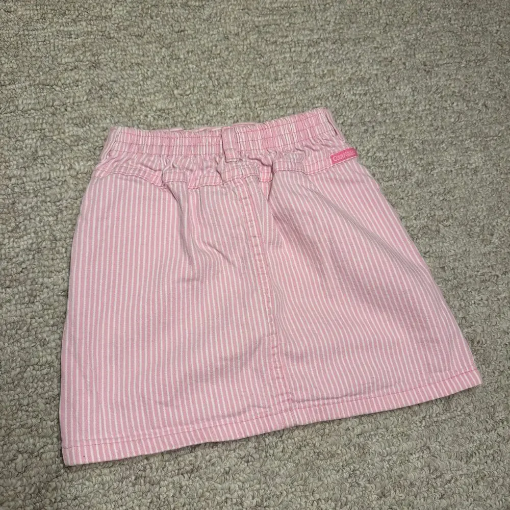 Vintage USA-made OshKosh B'gosh pink railroad stripe V-yoke skirt size 5